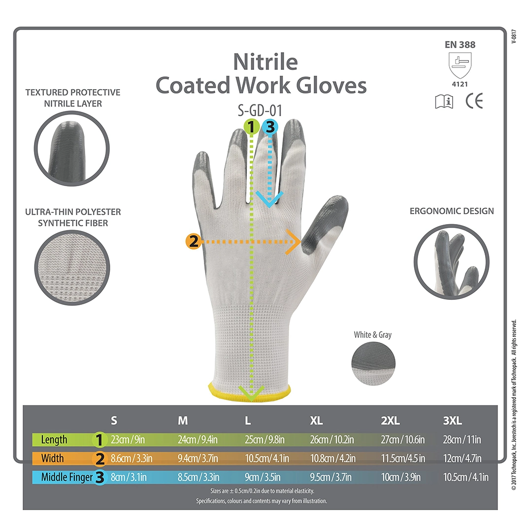 Factoryshop 13gauge Polyester Liner Gray Nitrile Palm Dipped Coated Protective Safety Work Industrial Construction Labor Hand Working Best Gloves