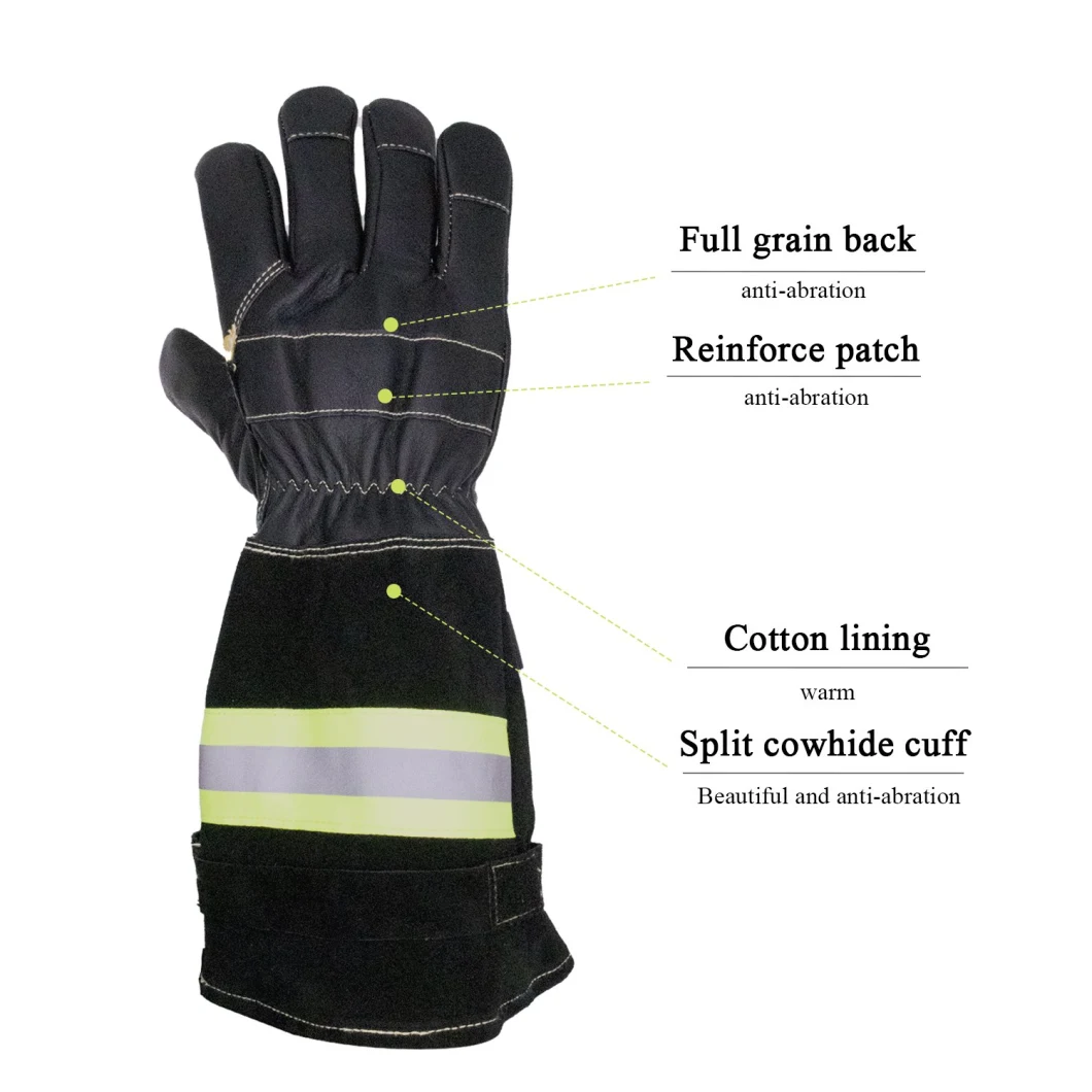 Prisafety Full Grain Cowhide Leather Cotton Lining Fire Resistant Gloves Heat Resistant Firefighter Gloves