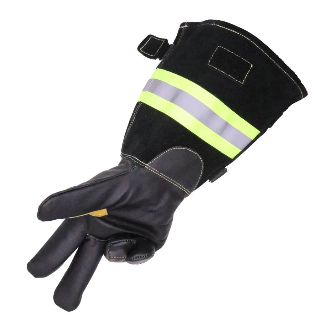 Prisafety Full Grain Cowhide Leather Cotton Lining Fire Resistant Gloves Heat Resistant Firefighter Gloves