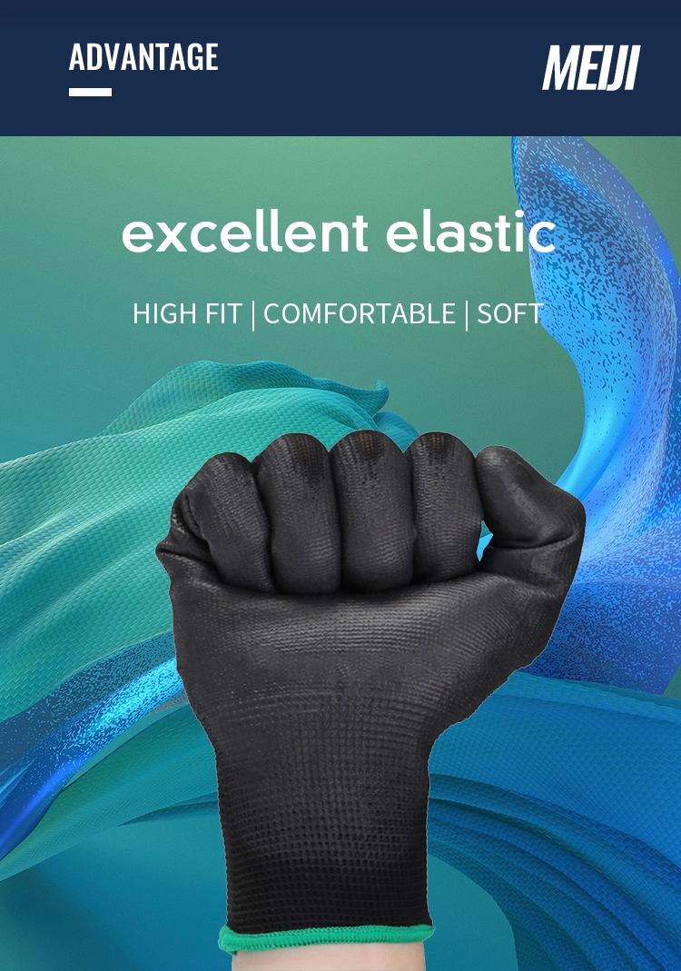 Factory Direct Hot Sale 13G Knitted Black Nylon PU Coated Anti-Static Safety Work Gloves