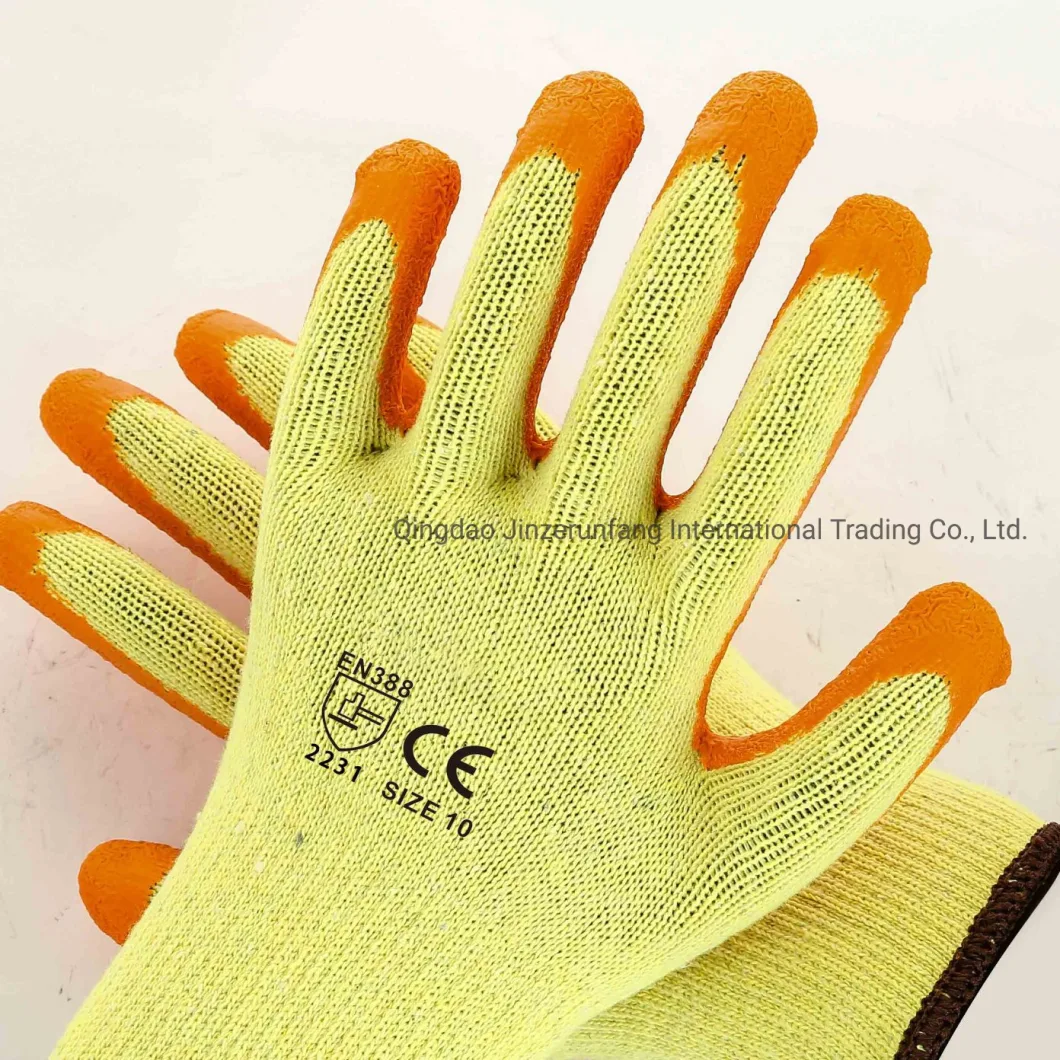 Anti-Static Industrial Orange Latex Coated Rubber 10g Yellow Polyester Working Safety Work Hand Gloves