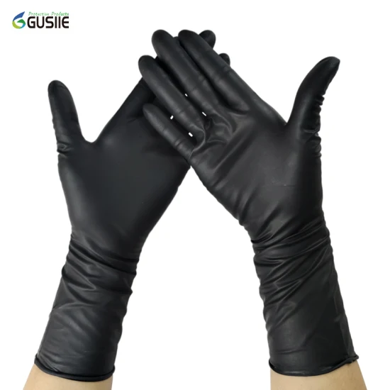 12 インチ Gusiie ロング手袋、使い捨てパウダーフリー黒色化学ゴム手袋、ニトリル安全手袋