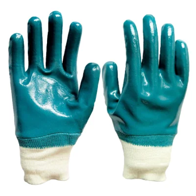 工業用ニトリル安全手袋綿裏地フルニトリルコーティング滑らかなニット手首作業手袋