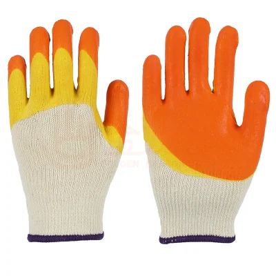 工場直送の綿手袋、滑らかなラテックスゴム手のひらコーティング、テクスチャードグリップ、安全作業手袋