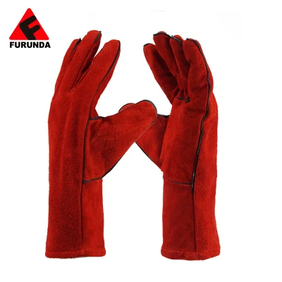 14 インチ赤牛革溶接手袋、耐熱作業手袋