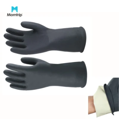 高品質黒保護ロング防水 EN388 工業用保護手袋耐薬品性耐熱機械式手袋天然ゴム製